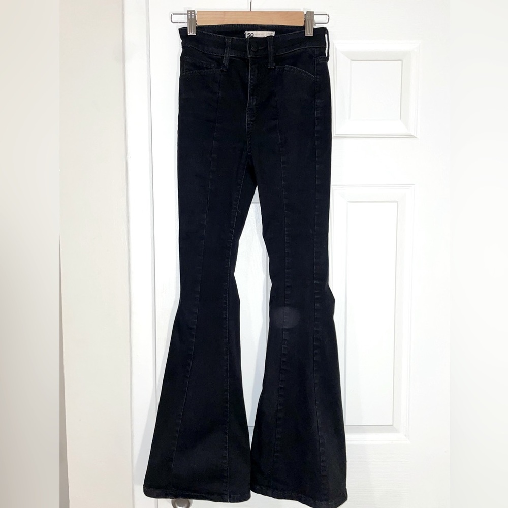 Dark denim high rise flare